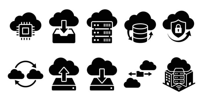 Cloud Computing Storage Server Database and Backup Icons vector