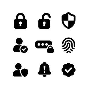 User Security and Authentication Solid Icons vector
