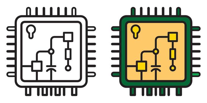 Simple Microchip Processor Technology Icon Set vector