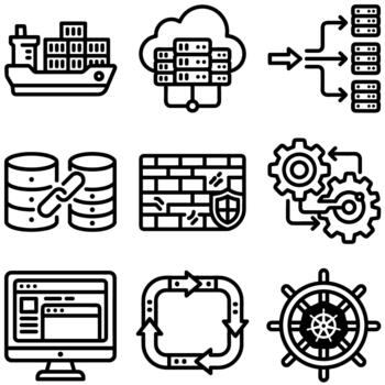 Technology Icons Set Cloud Computing Data Network Security Shipping Workflow Software Development vector