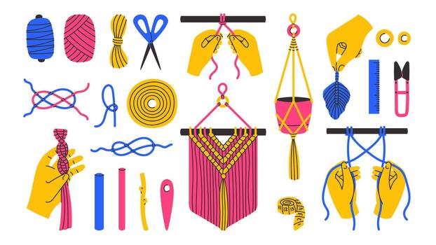 Macrame Craft Elements Set vector