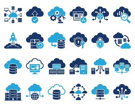 Cloud computing and database server management icon set with computing database technology vector