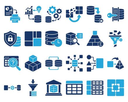 base de datos administración y datos Procesando icono conjunto con base de datos administración Procesando vector