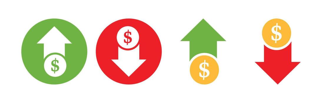 Up and down dollar arrow icon, Dollar increase decrease icon in flat style vector