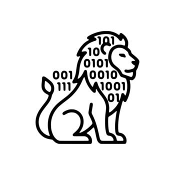 contorno león binario código tecnología grande datos concepto icono vector