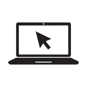 solid black notebook computer with mouse pointer cursor symbol for digital and computing concepts vector