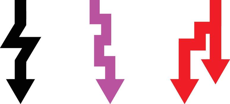 Zigzag Downward Arrows Falling Trend Stepped Decline and Decrease Directional Icon Collection vector
