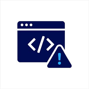 un oscuro azul icono representando un codificación error o software desarrollo advertencia. vector