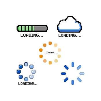 Pixel circle loading spinner set vector