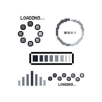 Monochromatic pixel loading spinner set vector
