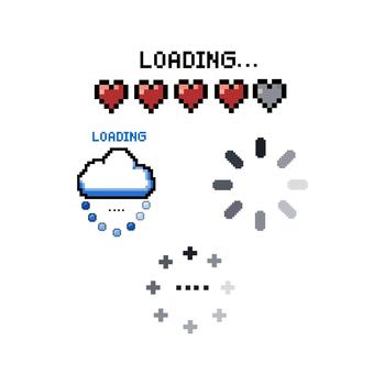 Pixel game loading progress set vector
