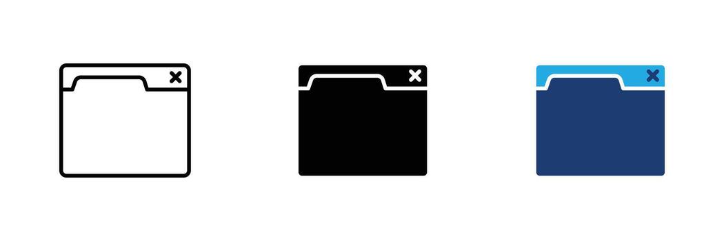 Browser tab interface with close button and folder set vector