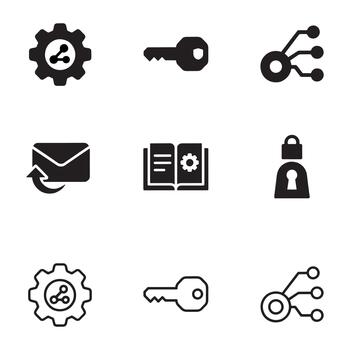 SaaS API Developer Endpoint Data Integration Solid Icons vector