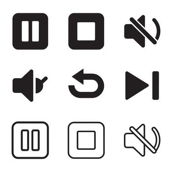 Media Interface Controls Player Button Set Outline Solid Icons vector