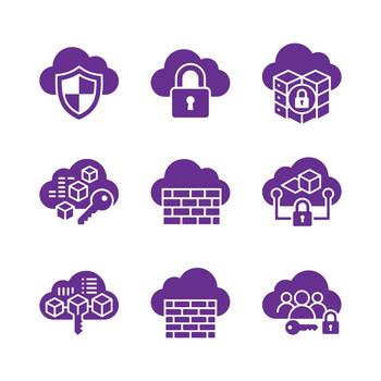 Cloud Security and Data Encryption Icon Set vector