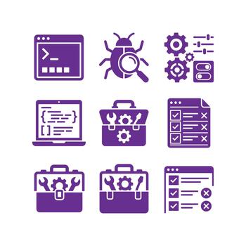 Software Testing and Code Debugging Icon Set vector
