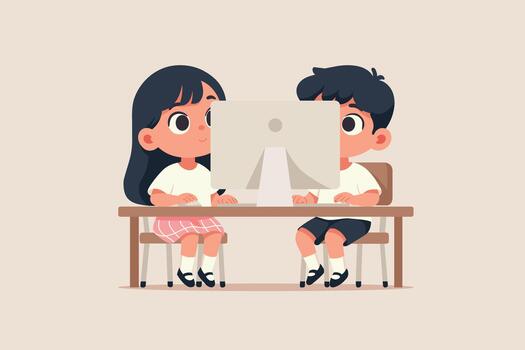 Kids Using Computer vector