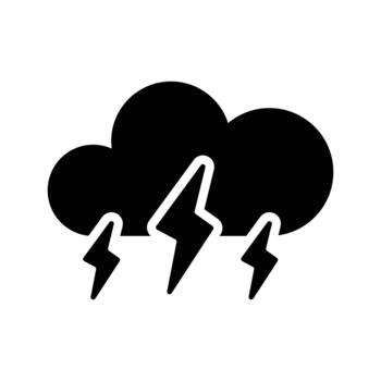 Thunderstorm cloud with lightning bolt solid icon vector