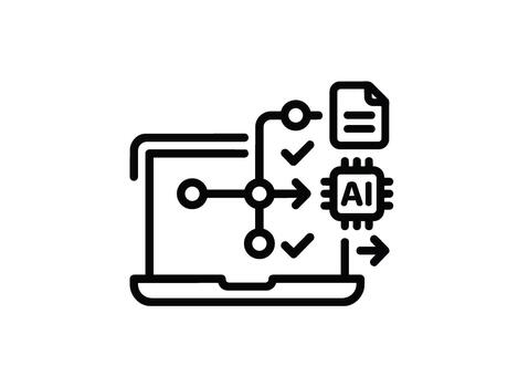 Artificial intelligence algorithm processing data on laptop screen vector