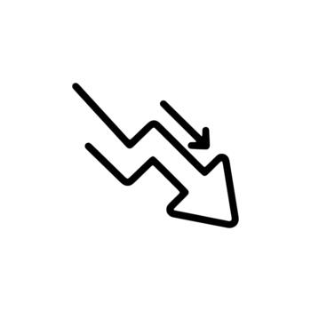 minimalista contorno hacia abajo flecha tendencia grafico disminución negocio icono símbolo vector