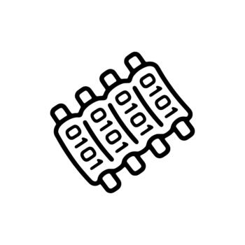 Outline Style Microchip Processor Binary Code Integrated Circuit Hardware Icon vector