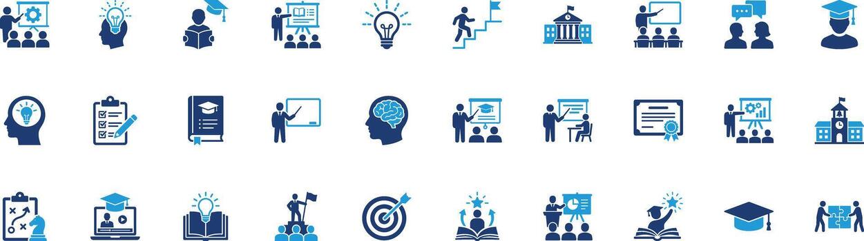 Learning and development solid icon set vector