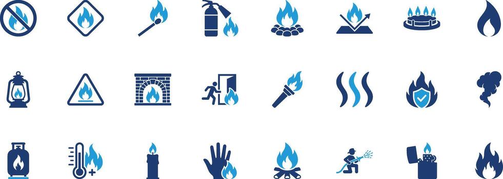 fuego sólido icono conjunto vector