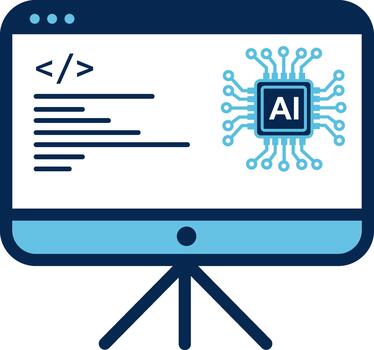 AI code programming screen display, artificial intelligence software development illustration vector