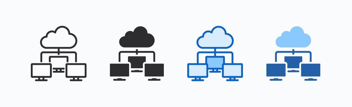 Distributed Computing Icon Sheet Multiple Style Collection vector