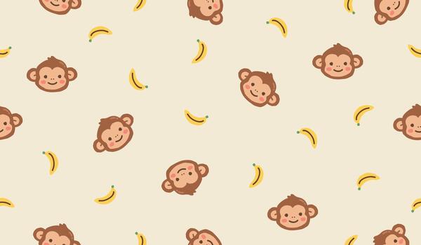 Cute monkey banana pattern background vector