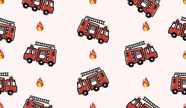 Cute fire trucks pattern background vector