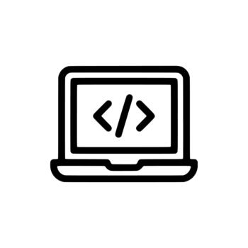 Outline Laptop Coding Symbol Web Development Programming Tech Icon vector