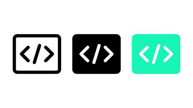 Code editor icon design set with software programming symbols and web development elements vector