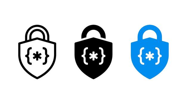 Code security icon design set with padlock and programming brackets graphic elements vector