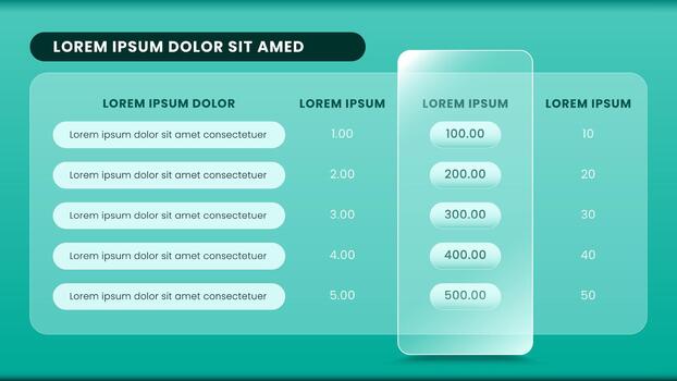 Glass Effect Data Table Presentation Template vector