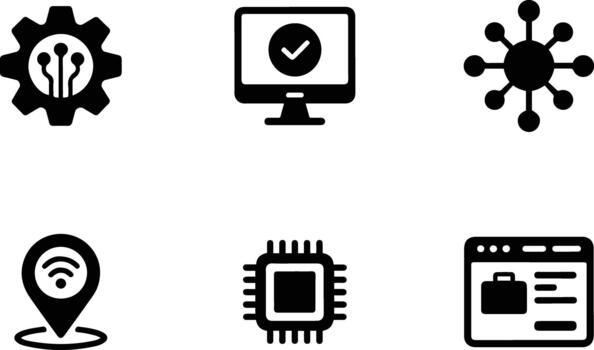 Technology Computer and Digital Network Solid Icon Set vector