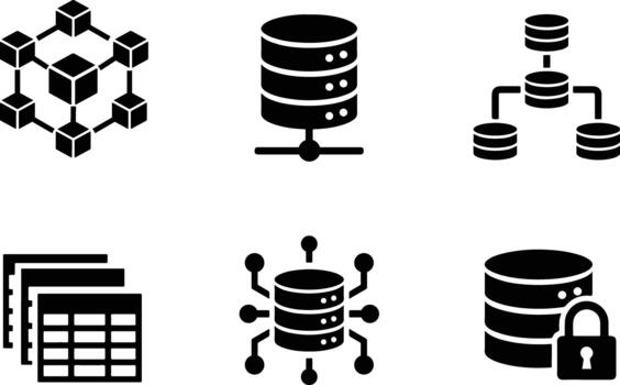 datos red servidor blockchain nube seguridad icono conjunto vector