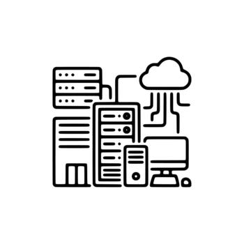 Outline Cloud Computing Network Server Data Center Infrastructure Technology Icon vector