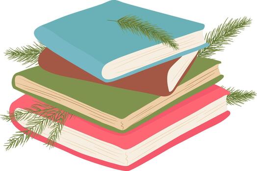 Books Stack With Pine Branches Composition vector