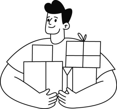 Man Hugging Boxes Stack Doodle vector
