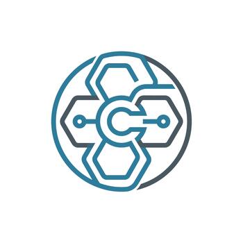 Circular hexagonal network node technology icon vector