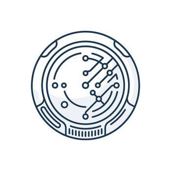 Circular technical interface with circuit board pattern icon. vector