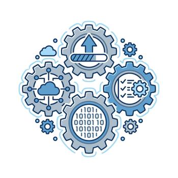 Cloud computing gears with binary data icons. vector