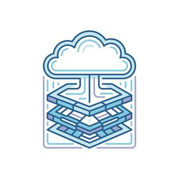 Cloud computing data server layers line art icon. vector