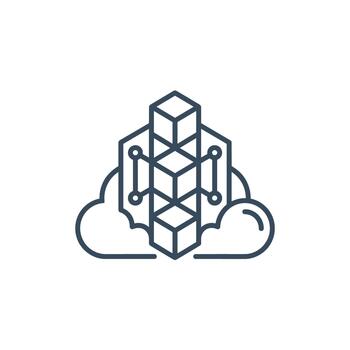 Cloud computing icon with 3D blockchain data cubes. vector