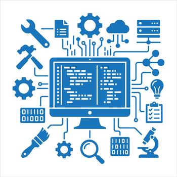 Software Development and Coding Workspace Concept Graphic vector