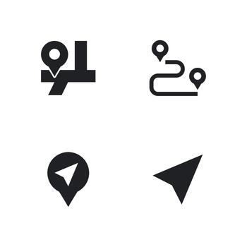 Solid Map Route Navigation Pointer App Icon Set vector