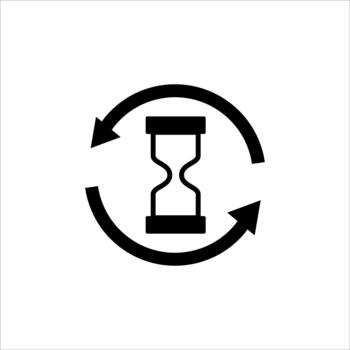 Solid hourglass with loop arrow for process update vector