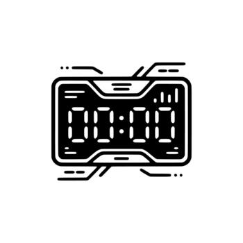 Black Solid Futuristic Digital Clock Timer Countdown Display Interface Icon vector