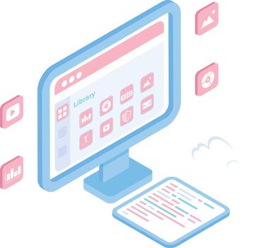 Content Library Website Development Through Coding vector